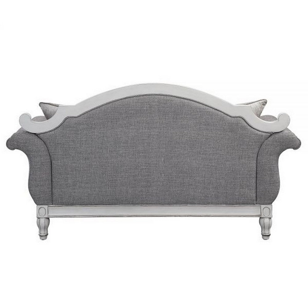 Fil 71 Inch Loveseat with 3 Pillows Fabric Upholstery Poplar Wood Gray By Casagear Home BM309469