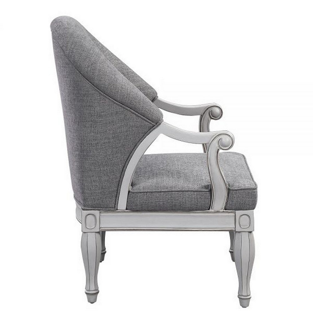 Fil 32 Inch Armchair Tufted Backrest Fabric Upholstery Poplar Wood Gray By Casagear Home BM309470