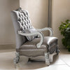 35 Inch Ornate Chair with Pillow Carved Button Tufted Back White Velvet By Casagear Home BM309474