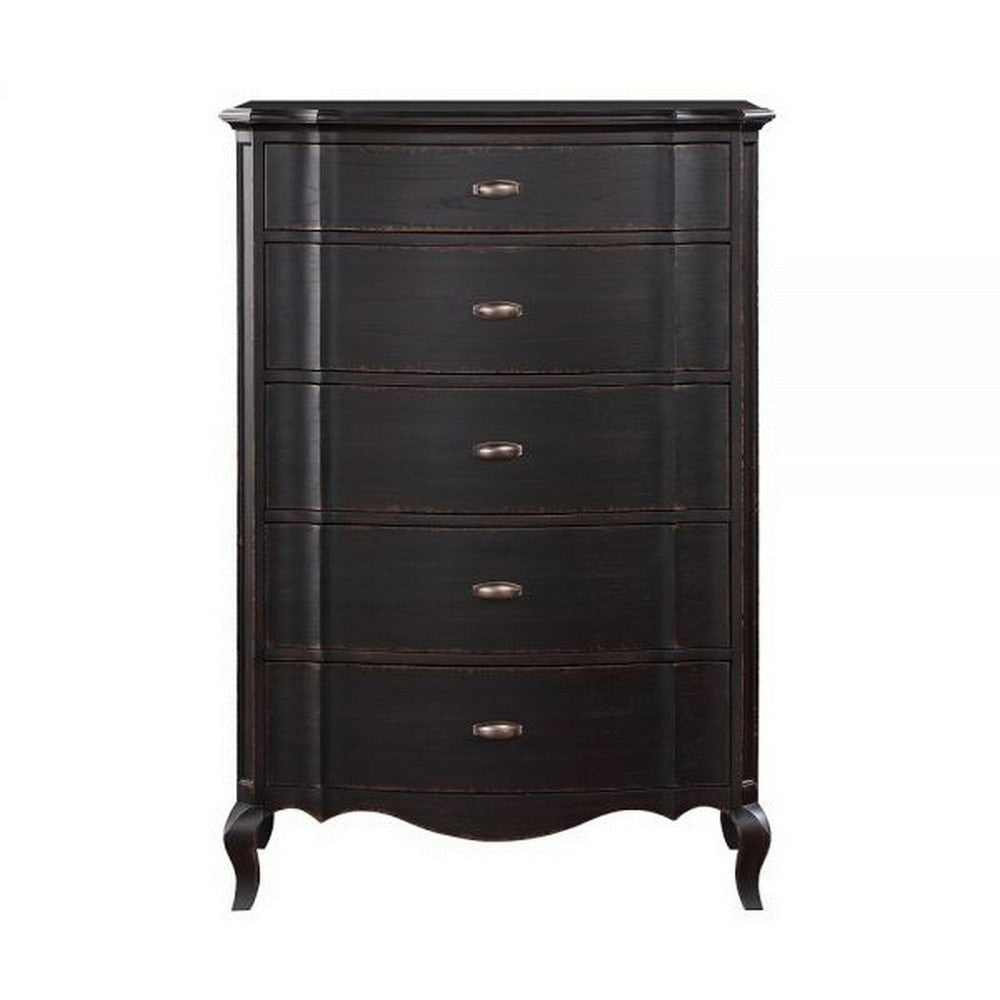 Cherry 38 Inch Tall Dresser Chest 5 Drawer Cabriole Legs Black Rubberwood By Casagear Home BM309476