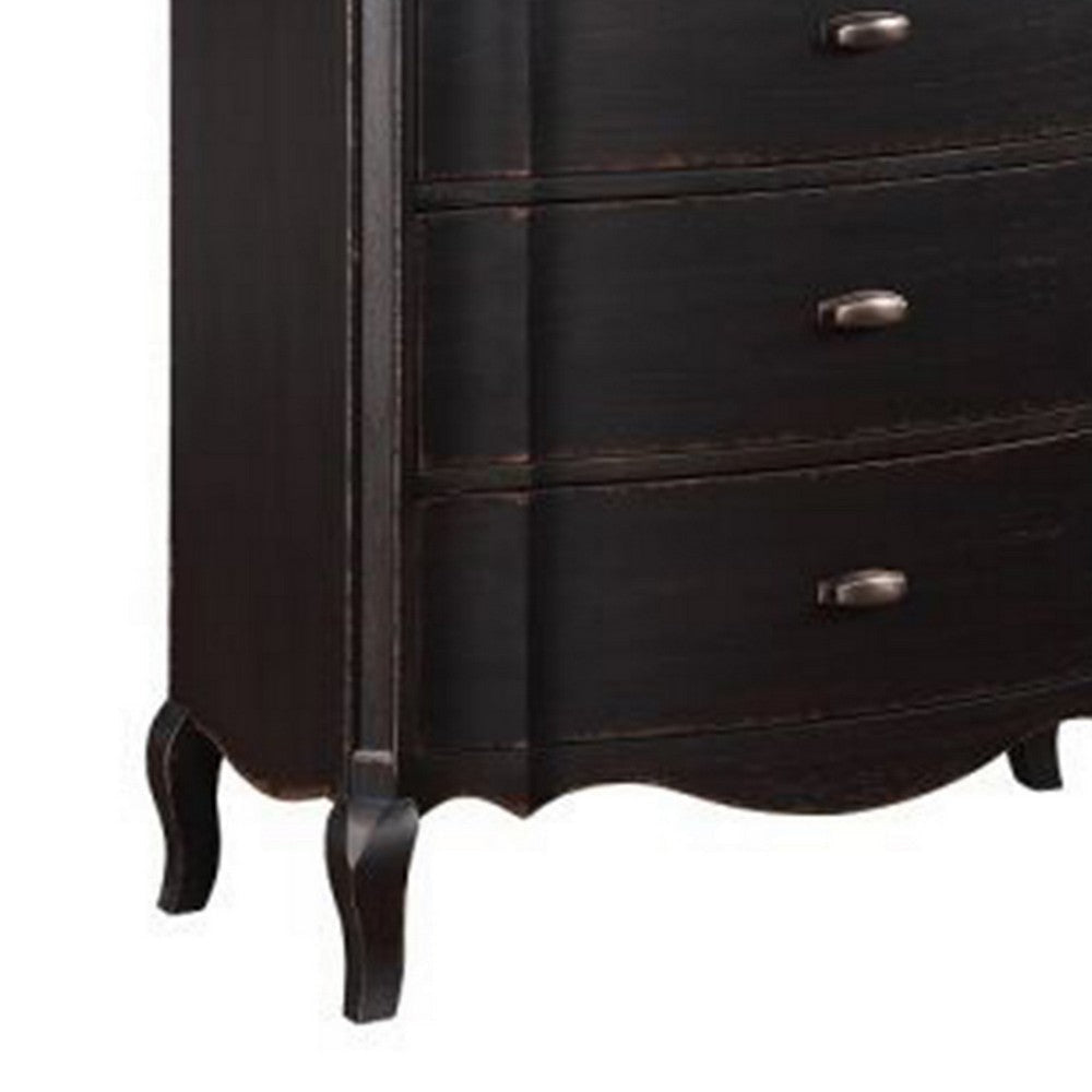 Cherry 38 Inch Tall Dresser Chest 5 Drawer Cabriole Legs Black Rubberwood By Casagear Home BM309476