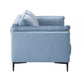 Miles 89 Inch Sofa with Padded Armrest Genuine Leather Light Blue Black By Casagear Home BM309479