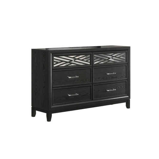 Kira 58 Inch Wide Dresser, English Dovetail 6 Drawer, Rubberwood, Black By Casagear Home