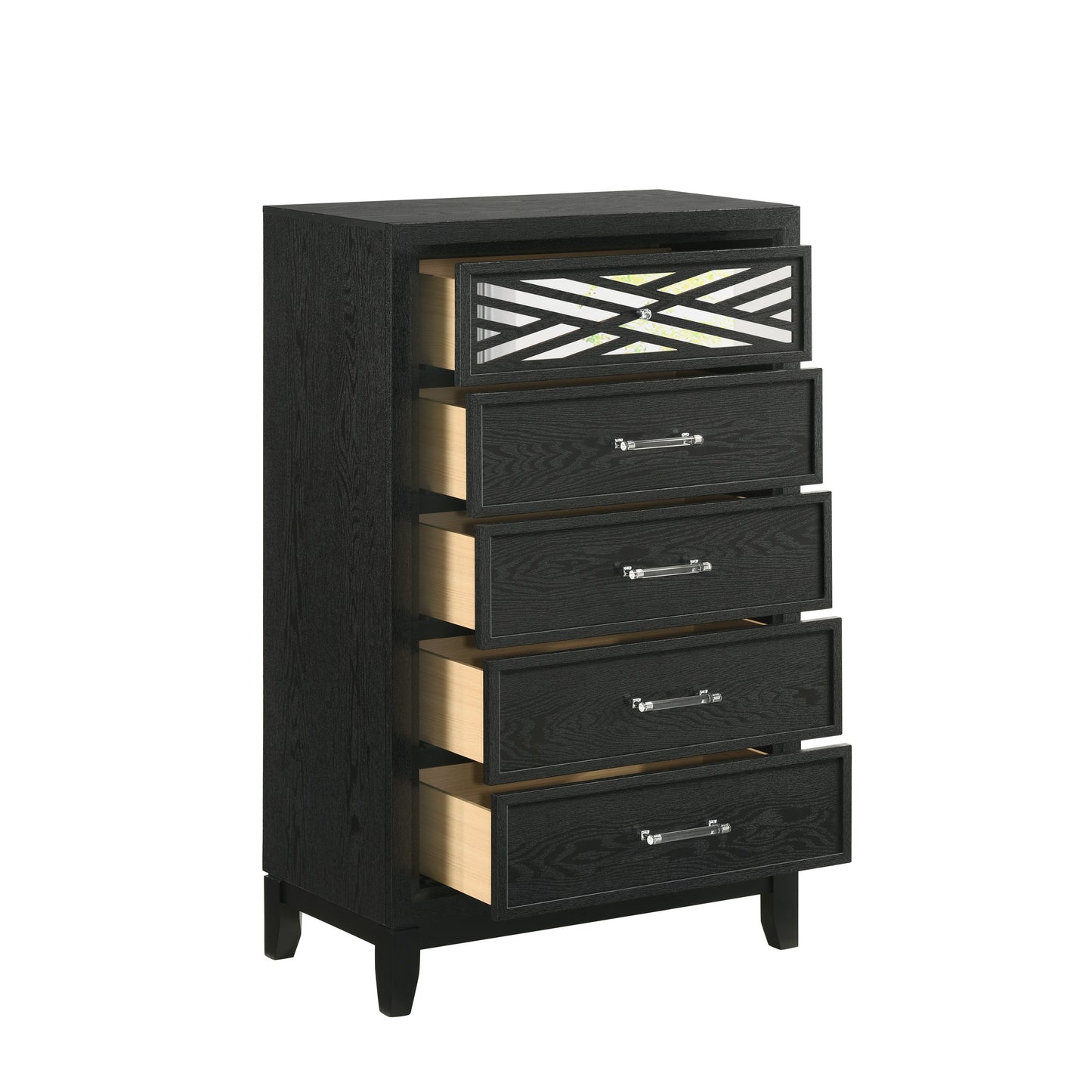 Kira 50 Inch Tall Dresser Chest 5 Dovetail Drawers Black Rubberwood By Casagear Home BM309484