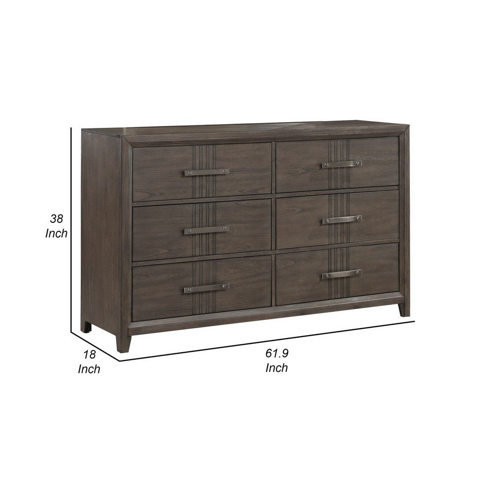 Wali 62 Inch Dresser 6 Drawer Black Handles Modern Walnut Brown Finish By Casagear Home BM309494