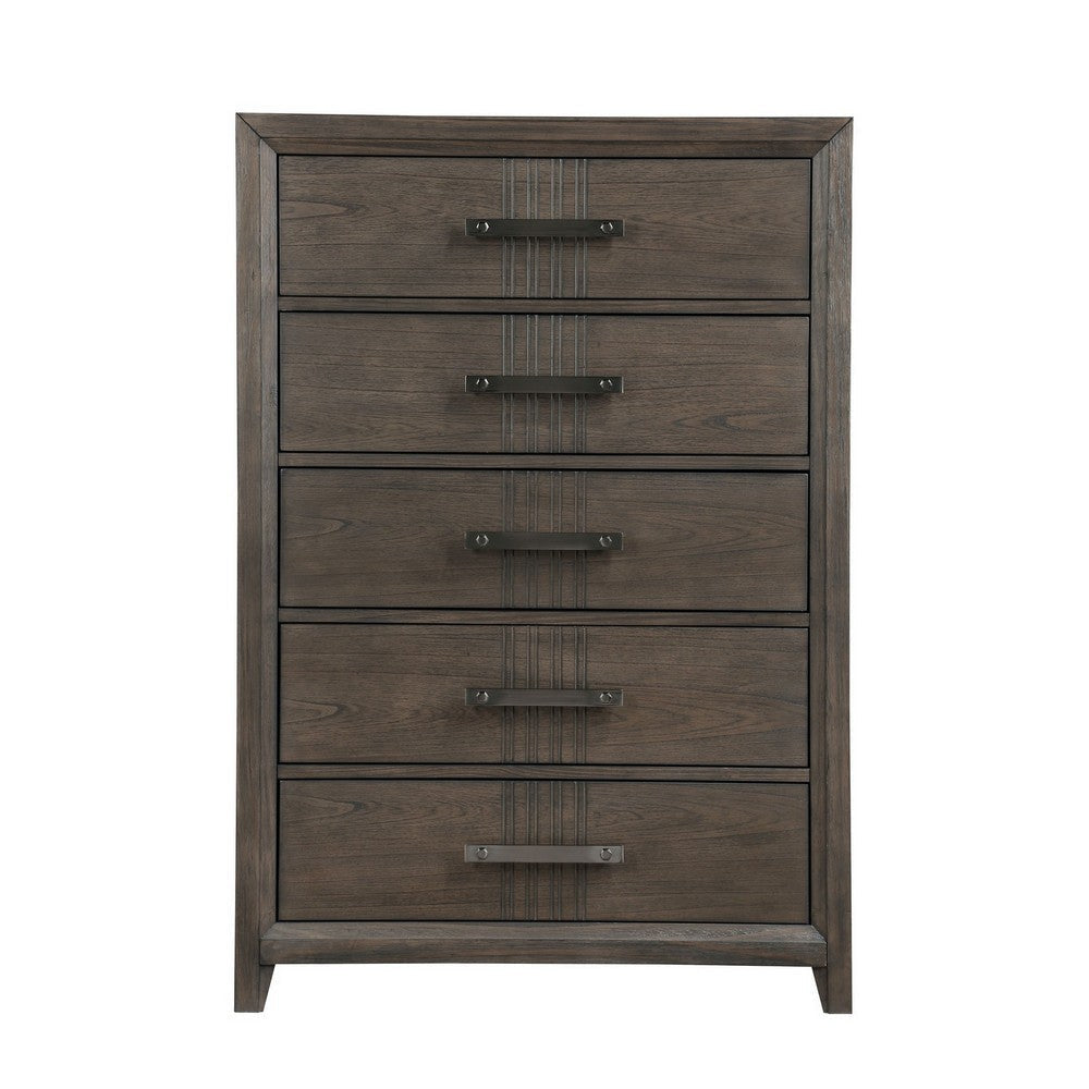 Wali 51 Inch Tall Dresser Chest 5 Drawer Black Handles Walnut Brown By Casagear Home BM309495