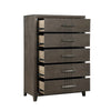 Wali 51 Inch Tall Dresser Chest 5 Drawer Black Handles Walnut Brown By Casagear Home BM309495