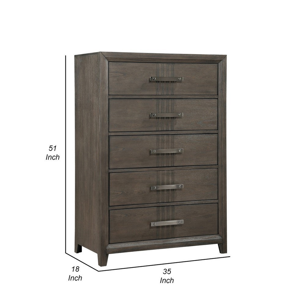 Wali 51 Inch Tall Dresser Chest 5 Drawer Black Handles Walnut Brown By Casagear Home BM309495