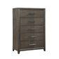 Wali 51 Inch Tall Dresser Chest, 5 Drawer, Black Handles, Walnut Brown By Casagear Home