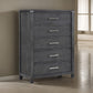 Tal 52 Inch Tall Dresser Chest, 5 Drawers, Chrome Handles, Charcoal Gray By Casagear Home