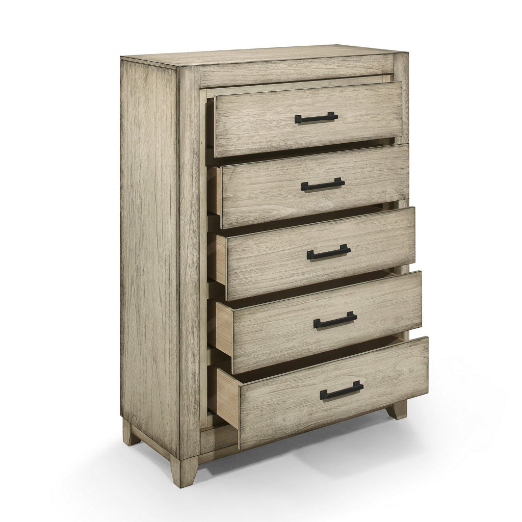 Alo 51 Inch Tall Dresser Chest 5 Drawers Metal Handles Rustic White By Casagear Home BM309506