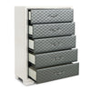 Inna 54 Inch Tall Dresser Chest 5 Drawers Silver Upholstery on White Wood By Casagear Home BM309509