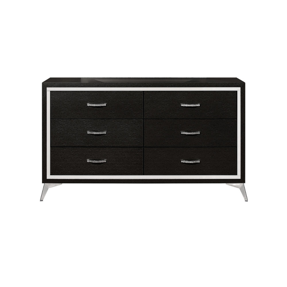 Sami 58 Inch Wide Dresser 6 Drawers Mirror Trim Embossed Texture Black By Casagear Home BM309511