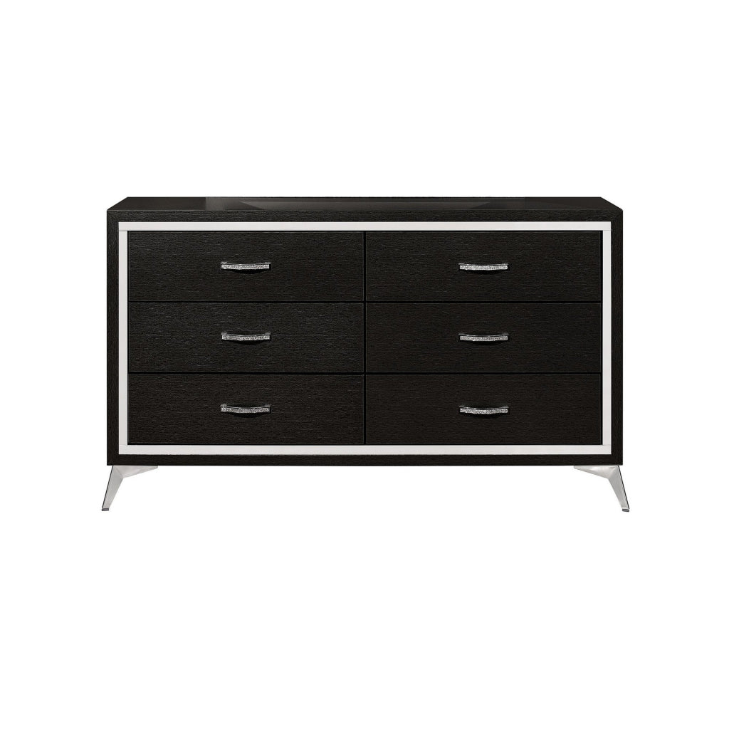 Sami 58 Inch Wide Dresser 6 Drawers Mirror Trim Embossed Texture Black By Casagear Home BM309511