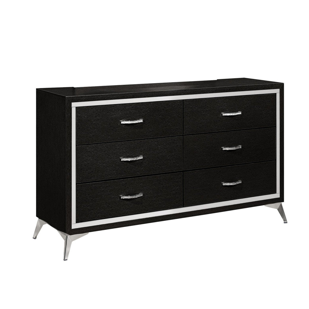 Sami 58 Inch Wide Dresser 6 Drawers Mirror Trim Embossed Texture Black By Casagear Home BM309511