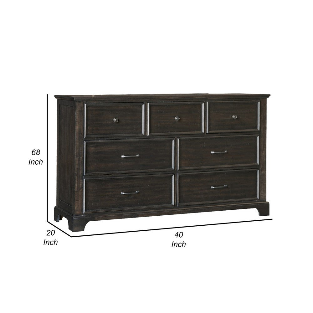 Annu 68 Inch Wide Dresser 7 Drawers Felt and Cedar Lining Walnut Brown By Casagear Home BM309518