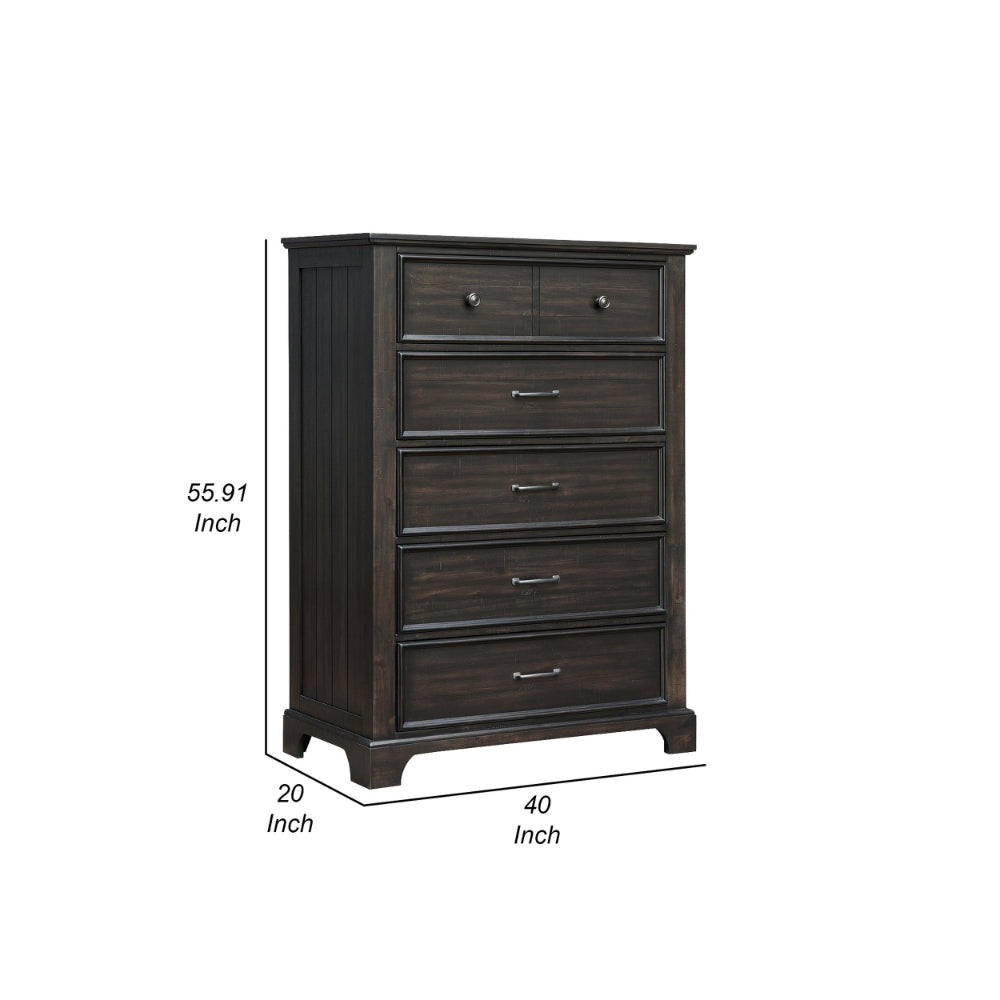 Annu 56 Inch Tall Dresser 6 Drawers Felt and Cedar Lining Walnut Brown By Casagear Home BM309519