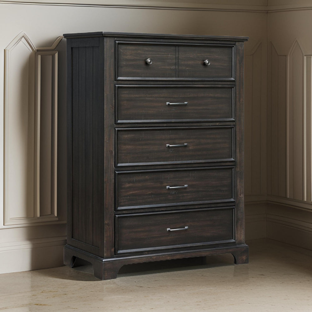 Annu 56 Inch Tall Dresser 6 Drawers Felt and Cedar Lining Walnut Brown By Casagear Home BM309519