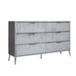 Moko 58 Inch Wide Dresser, 6 Soft Upholstered Drawers, Gray, Nickel By Casagear Home