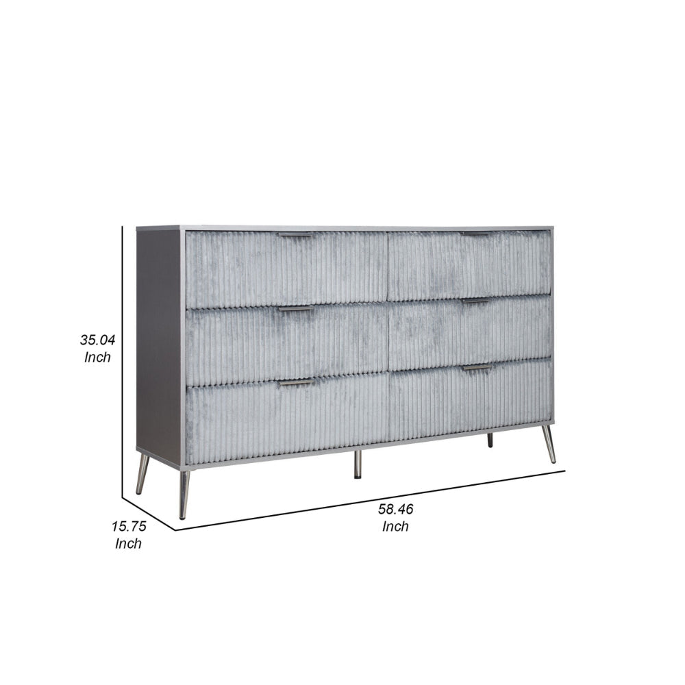 Moko 58 Inch Wide Dresser 6 Soft Upholstered Drawers Gray Nickel By Casagear Home BM309527