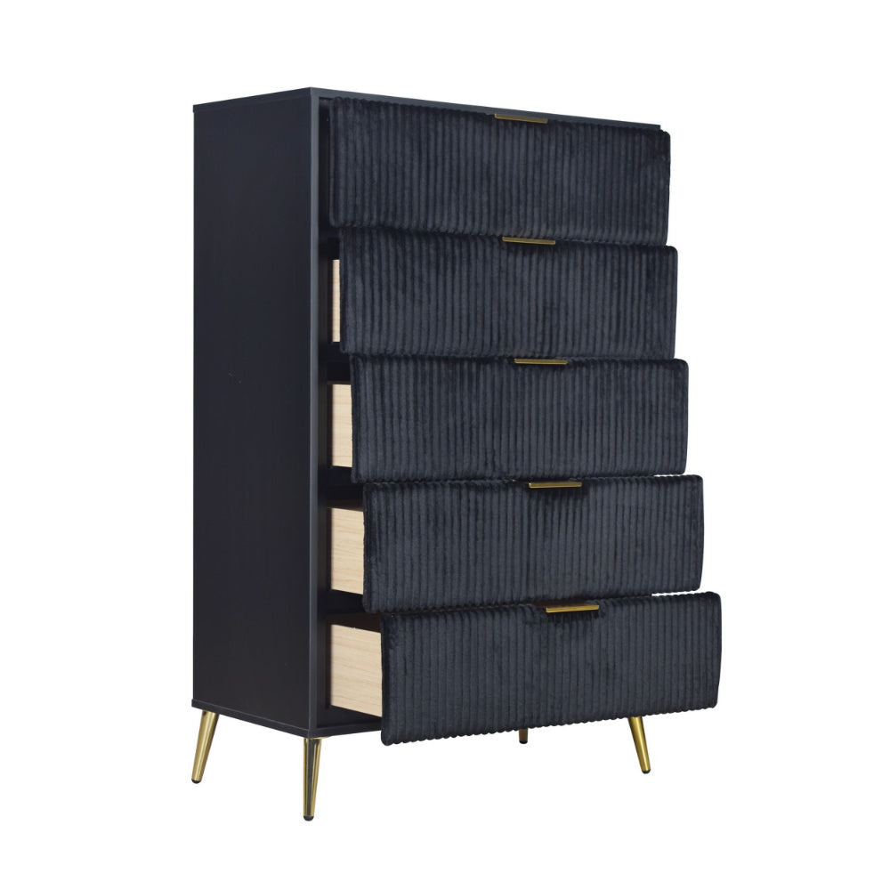 Moko 51 Inch Tall Dresser 5 Soft Upholstered Drawers Black Gold By Casagear Home BM309529