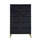 Moko 51 Inch Tall Dresser, 5 Soft Upholstered Drawers, Black, Gold By Casagear Home