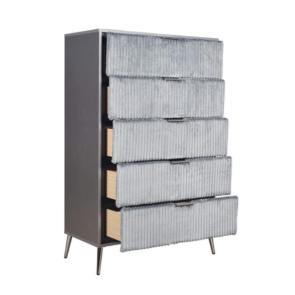 Moko 51 Inch Tall Dresser 5 Fabirc Upholstered Drawers Gray Nickel By Casagear Home BM309530