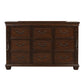 Akil 64 Inch Wide Dresser with 9 Drawers Floral Carved Cherry Brown Wood By Casagear Home BM309534