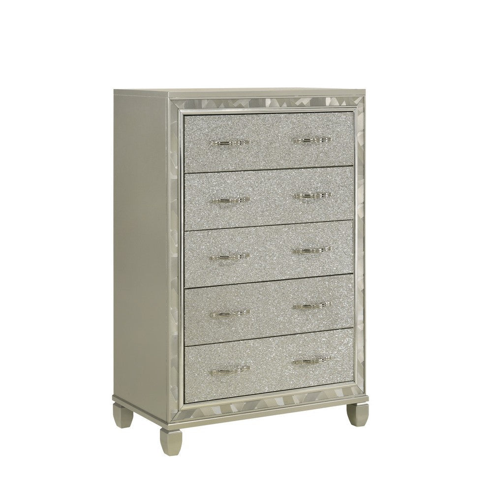 Bet 58 Inch Tall Dresser Chest, 5 Rhinestone Drawers, Chrome Handles Silver By Casagear Home