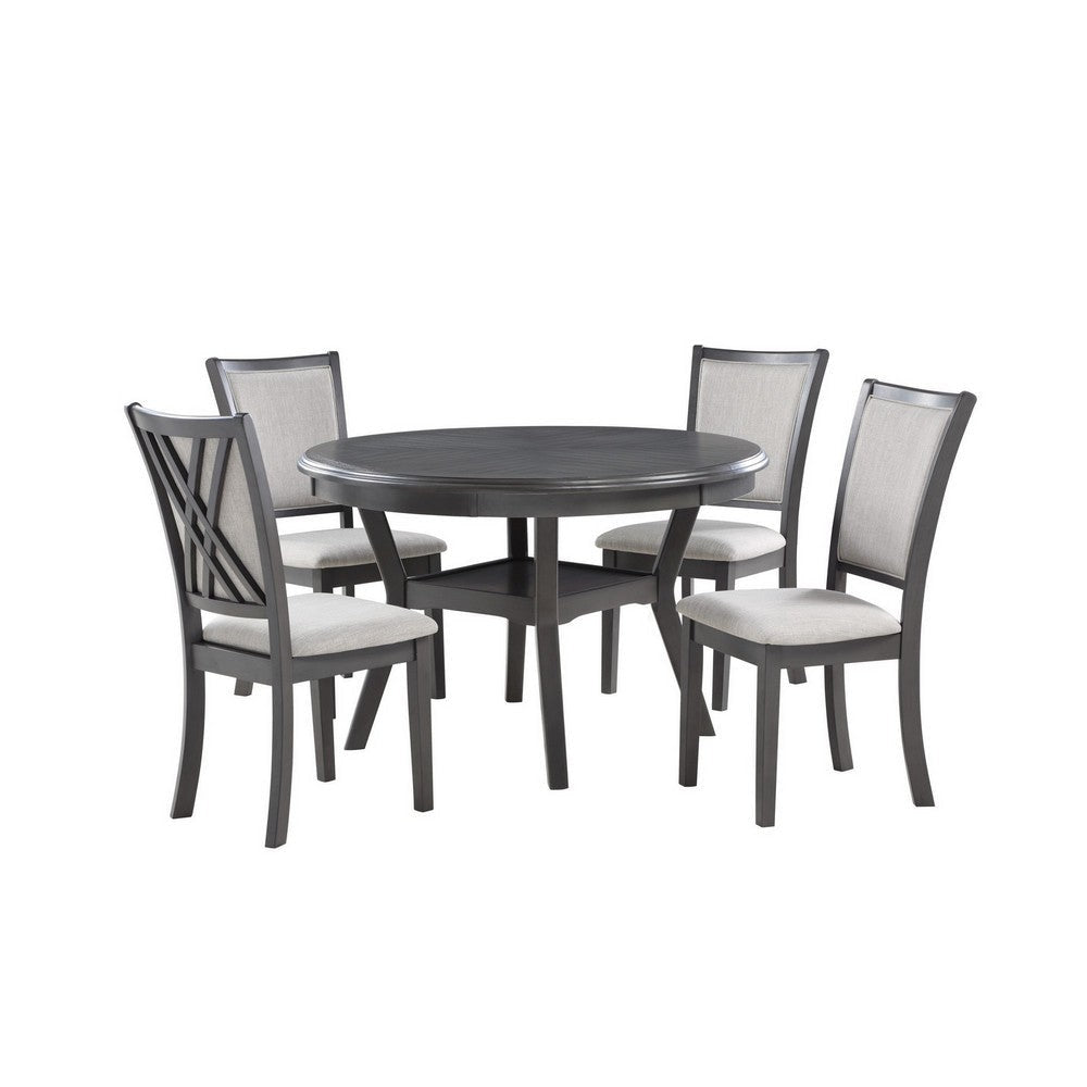 Isla 5 Piece Dining Table Set, Diamond Pattern, 4 Crossback Chairs, Gray By Casagear Home