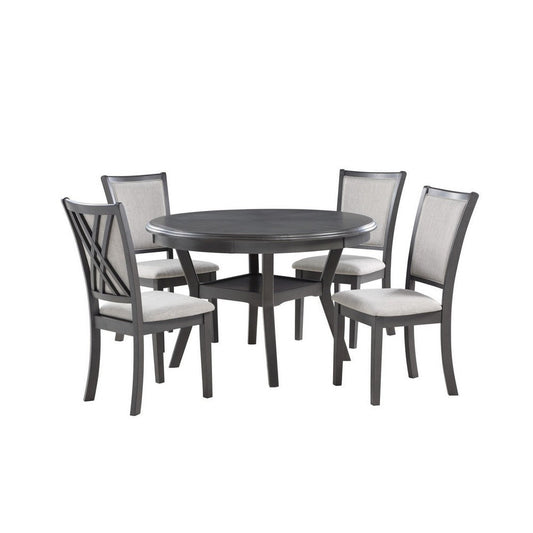 Isla 5 Piece Dining Table Set, Diamond Pattern, 4 Crossback Chairs, Gray By Casagear Home