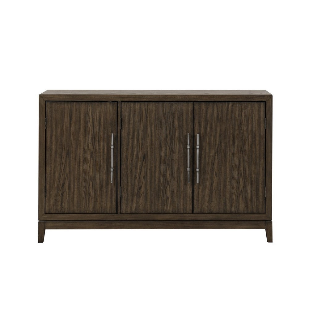 Cora 56 Inch Sideboard Buffet Server 3 Door Cabinets Metal Handles Brown By Casagear Home BM309557