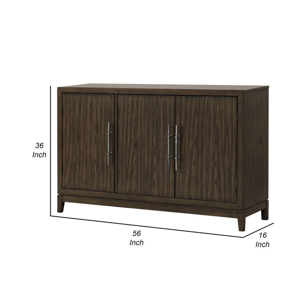 Cora 56 Inch Sideboard Buffet Server 3 Door Cabinets Metal Handles Brown By Casagear Home BM309557