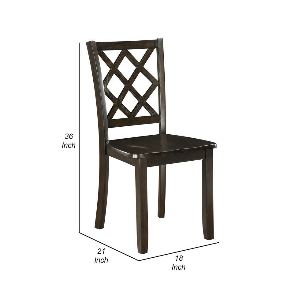 Ava 21 Inch Dining Chair Set of 2 Lattice Back Brown Rubberwood Frame By Casagear Home BM309558