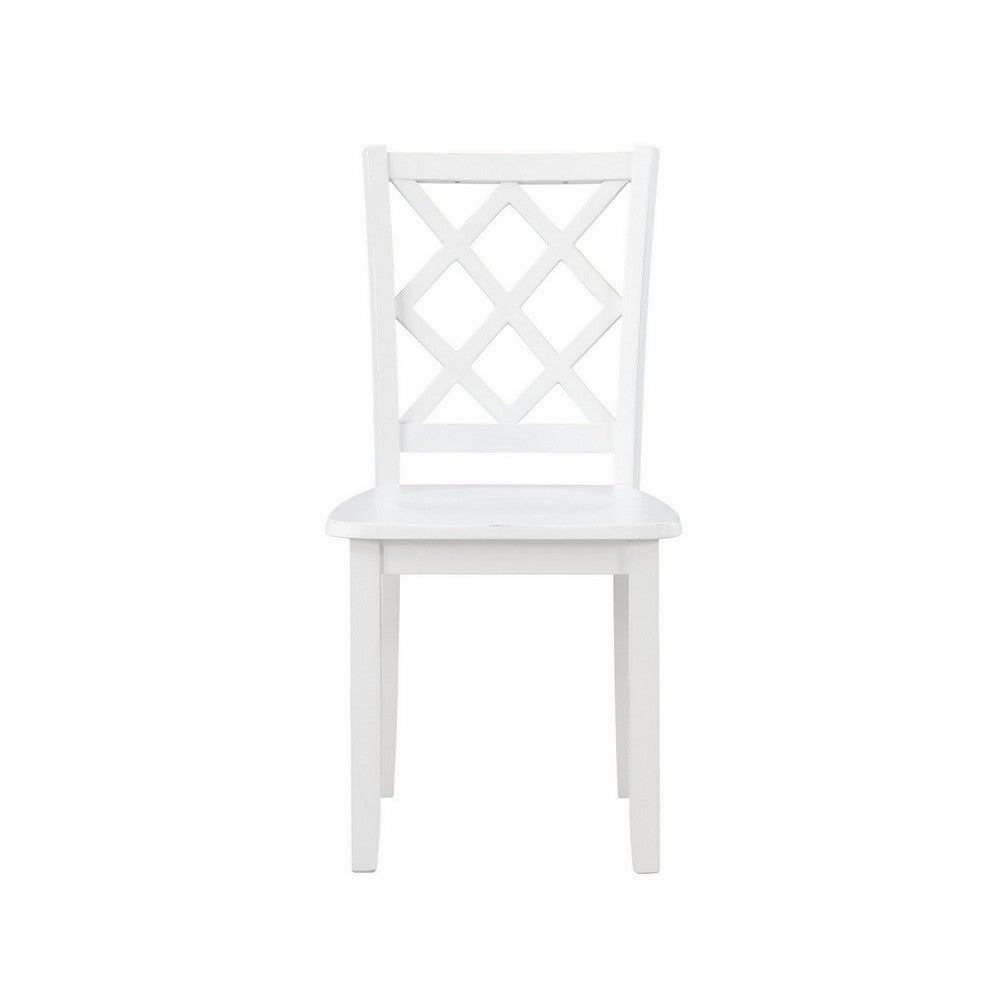 Ava 21 Inch Dining Chair Set of 2 Lattice Back White Rubberwood Frame By Casagear Home BM309559