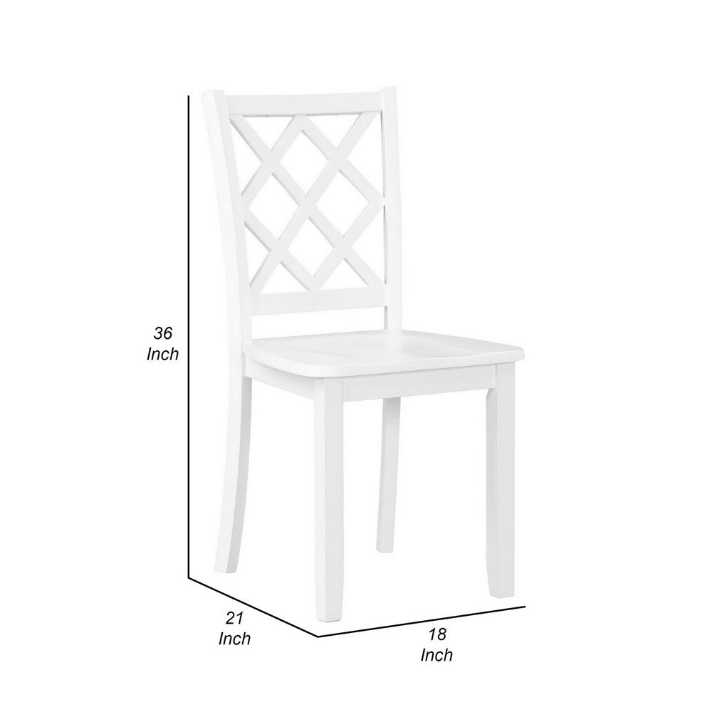 Ava 21 Inch Dining Chair Set of 2 Lattice Back White Rubberwood Frame By Casagear Home BM309559