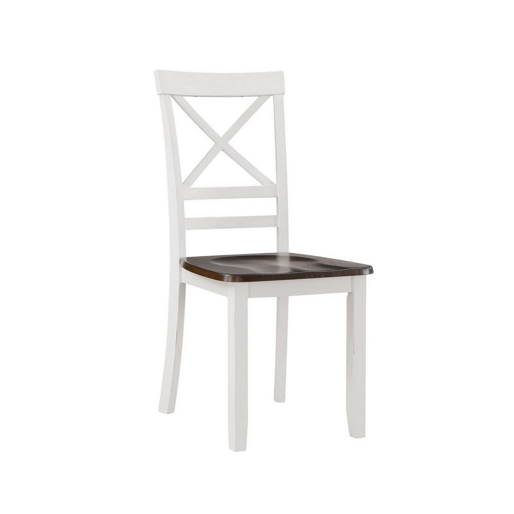 Dera 21 Inch Dining Chair Set of 2 Crossed Back White Rubberwood Frame By Casagear Home BM309562