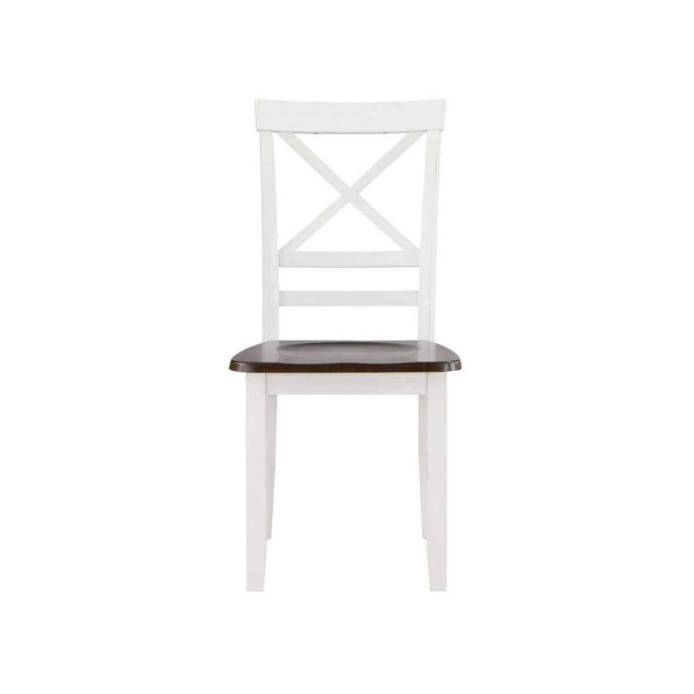 Dera 21 Inch Dining Chair Set of 2 Crossed Back White Rubberwood Frame By Casagear Home BM309562