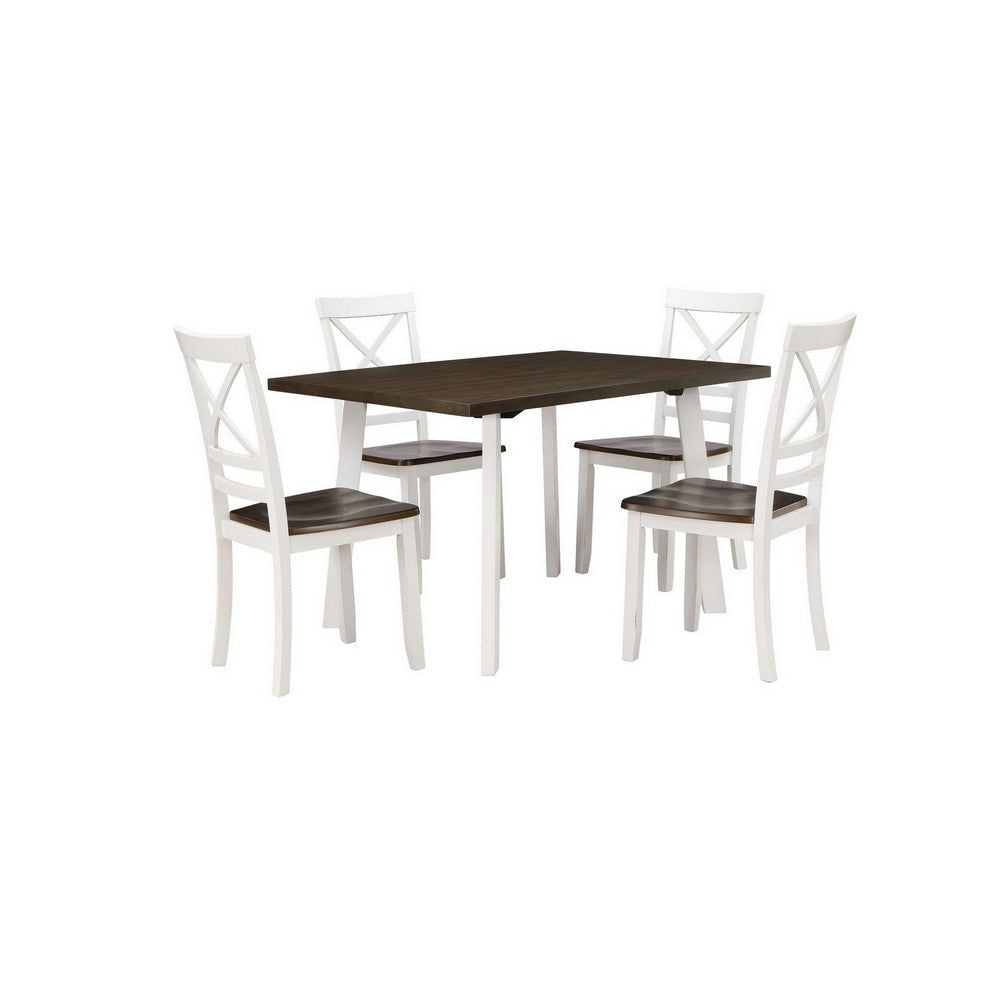 Dera 21 Inch Dining Chair Set of 2 Crossed Back White Rubberwood Frame By Casagear Home BM309562