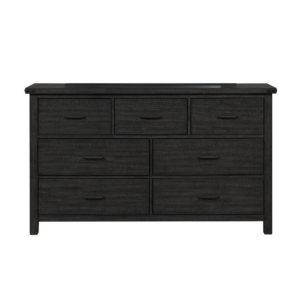 Galle 68 Inch Wide Dresser with 7 Drawers Black Metal Handles Gray Wood By Casagear Home BM309565