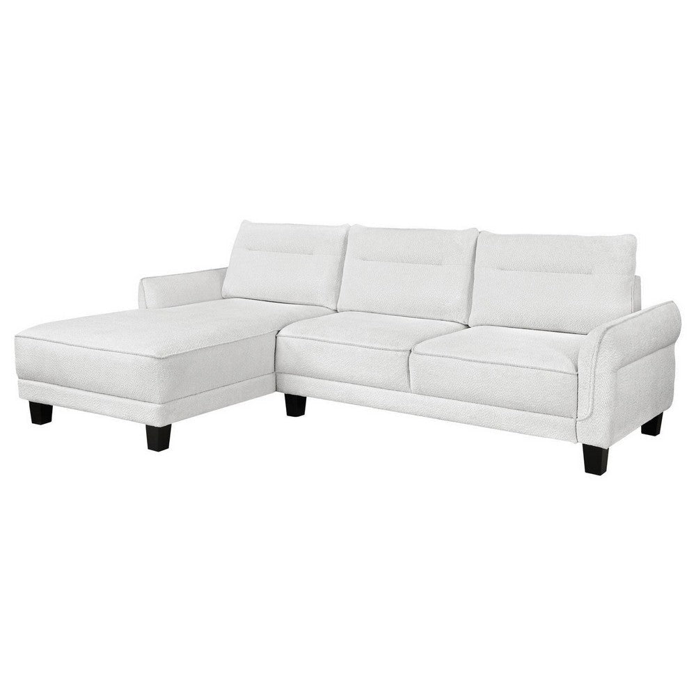 Cyra 110 Inch 2 Piece Sectional Sofa, Chaise, White Fabric, Welt Trim By Casagear Home