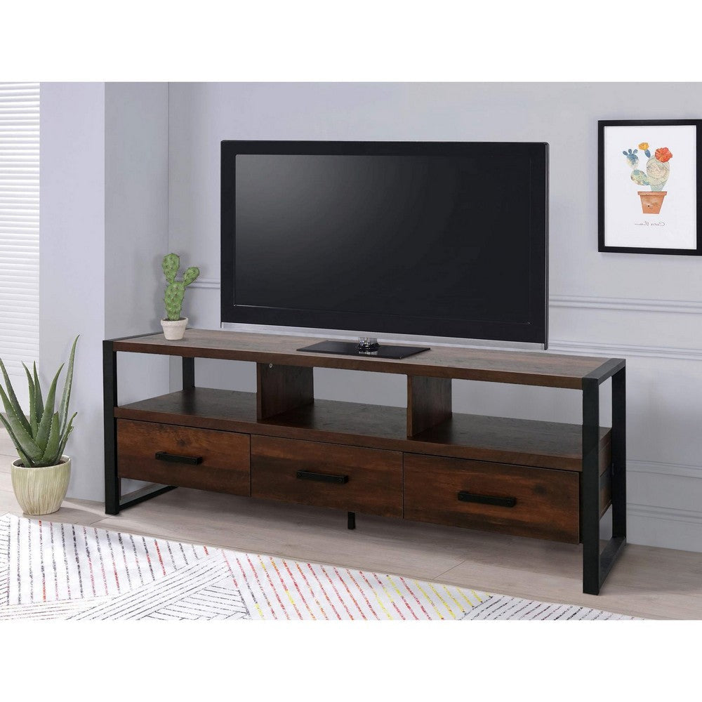 Anny 60 Inch TV Media Entertainment Center 3 Drawers Black Dark Brown By Casagear Home BM309610