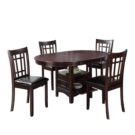 5 Piece Dining Set, 42 Inch Round Extendable Table With 4 Chairs, Espresso By Casagear Home