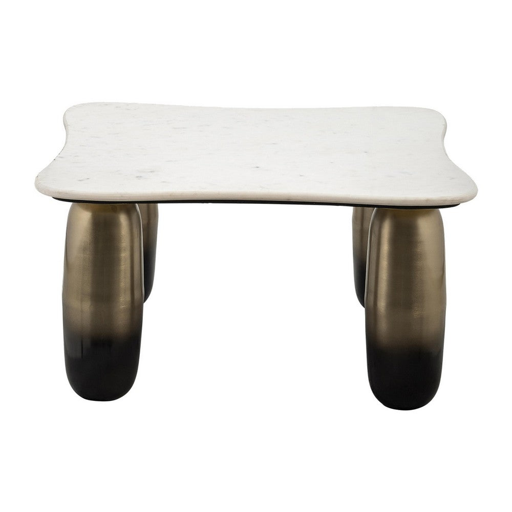 30 Inch Coffee Table Square White Marble Top Cylindrical Gold Metal Base By Casagear Home BM309616