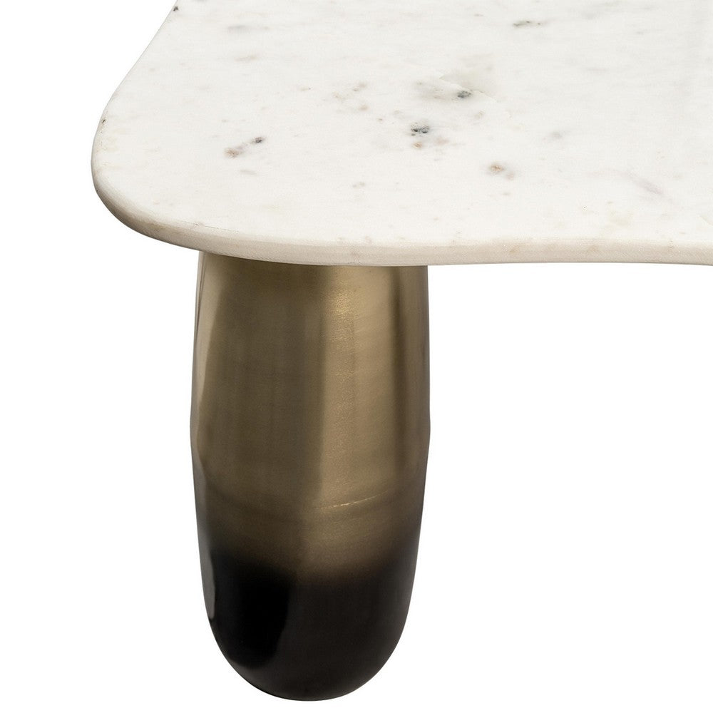 30 Inch Coffee Table Square White Marble Top Cylindrical Gold Metal Base By Casagear Home BM309616