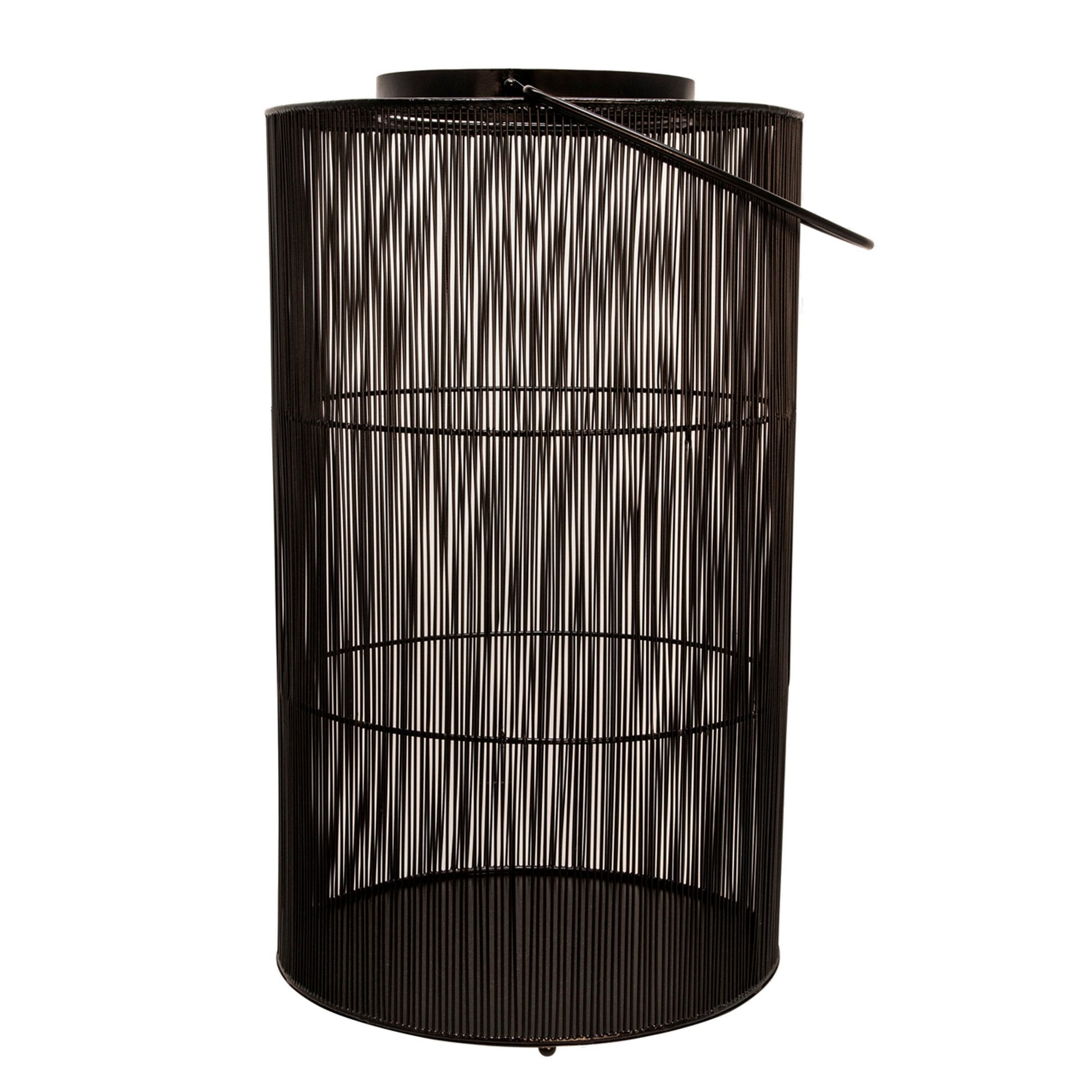 26 Inch Tall Lantern, Round Body Shape, Black Metal Wire Mesh with Handle By Casagear Home