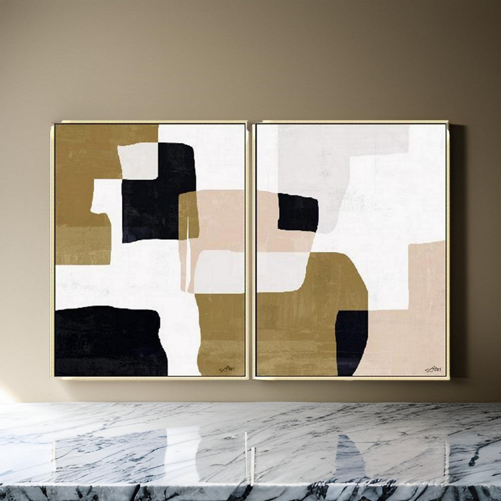 35 x 47 Set of 2 Framed Wall Art, Handpainted Abstract Modern Multicolor By Casagear Home