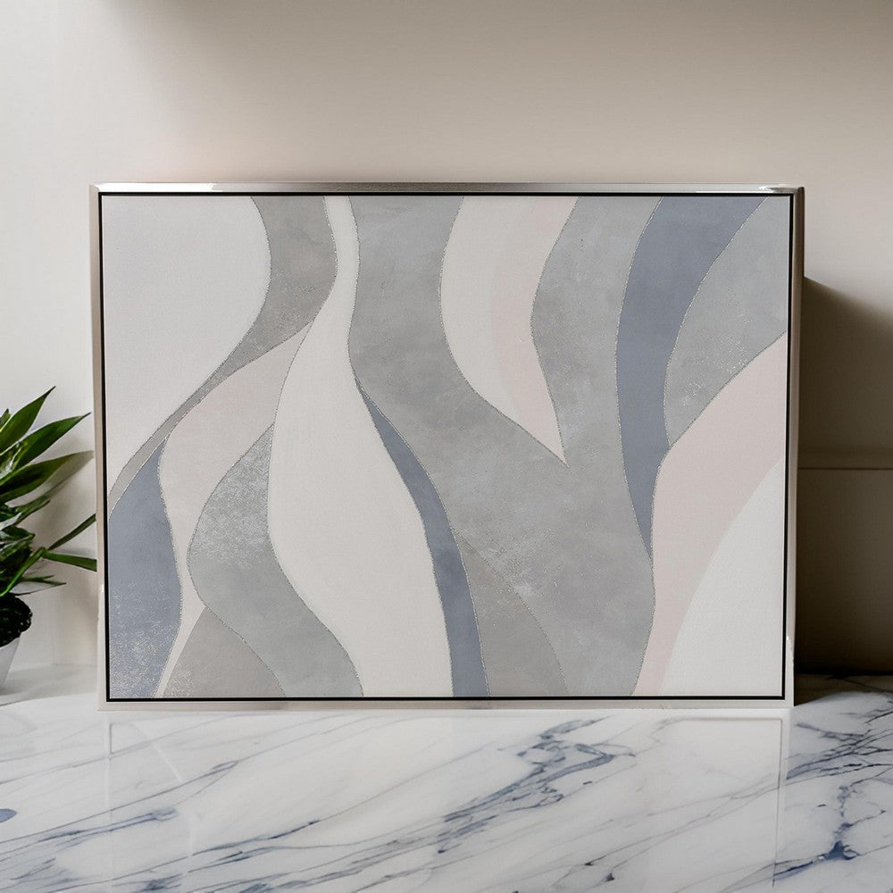 35 x 47 Framed Wall Art, Handpainted Green Waves Abstract Modern Sage Green By Casagear Home