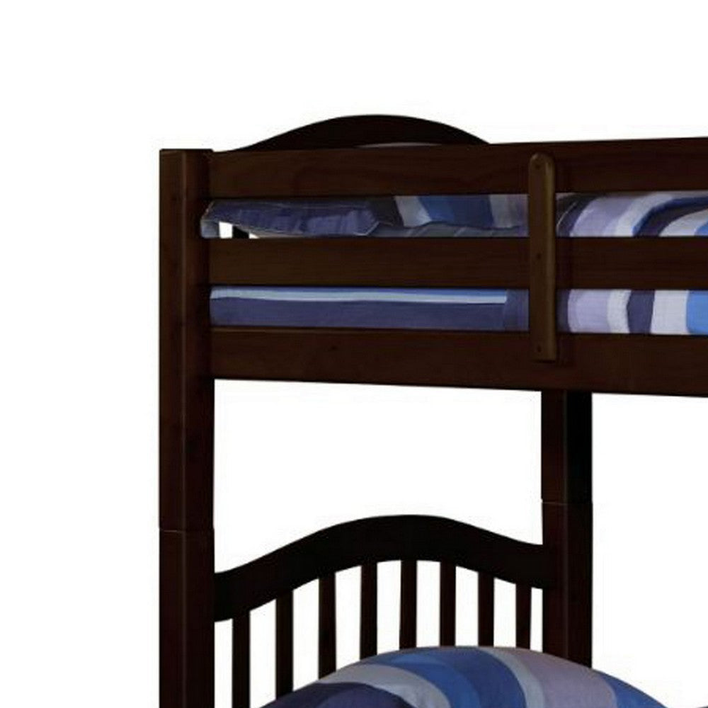 Twin Over Twin Bunk Bed Pine Wood Slatted Headboard Espresso Brown By Casagear Home BM309634