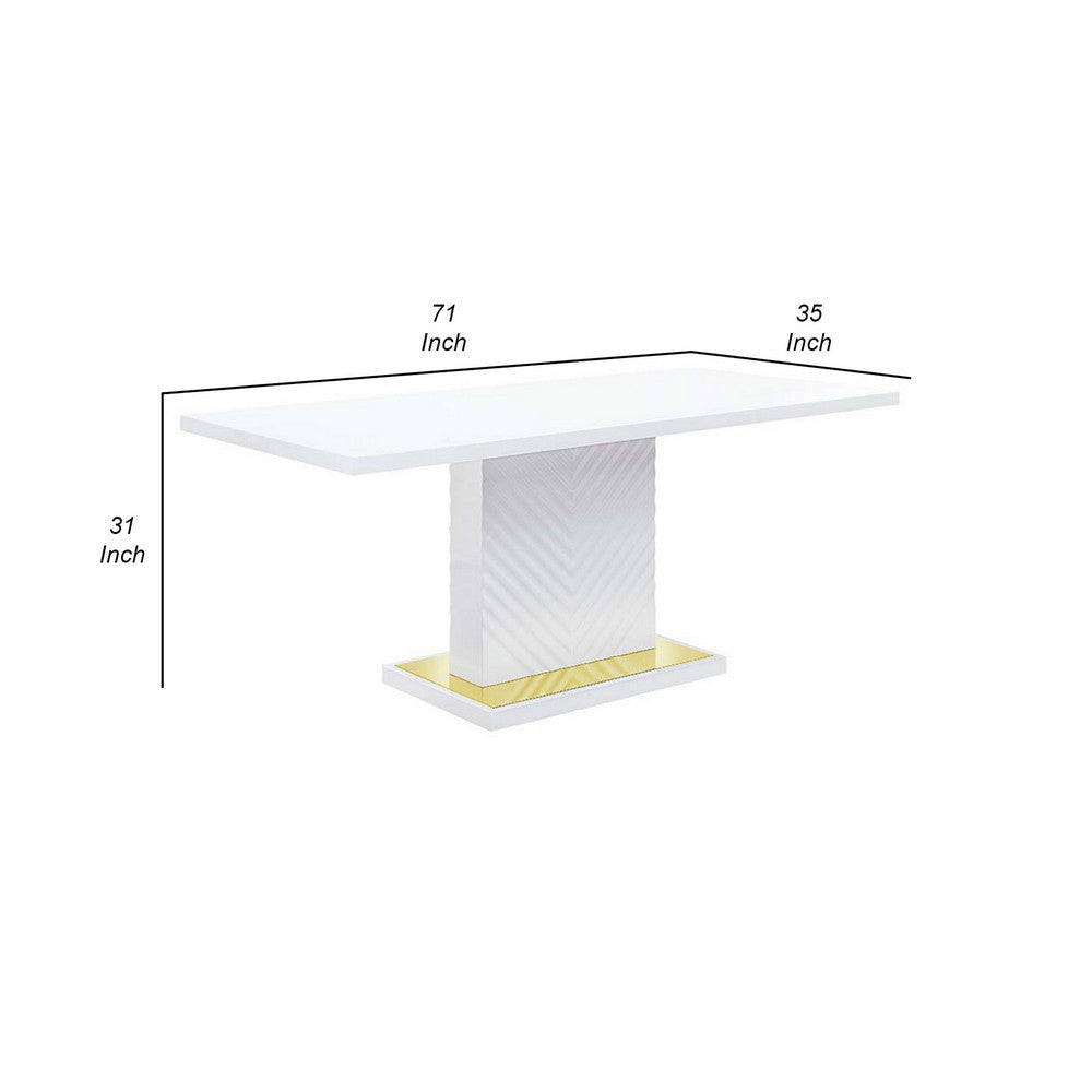 Tyra 71 Inch Dining Table Rectangular White Pedestal Stainless Steel By Casagear Home BM309639